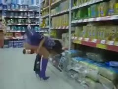 My gorgeous white slutwife goes to the grocery store without trousers.